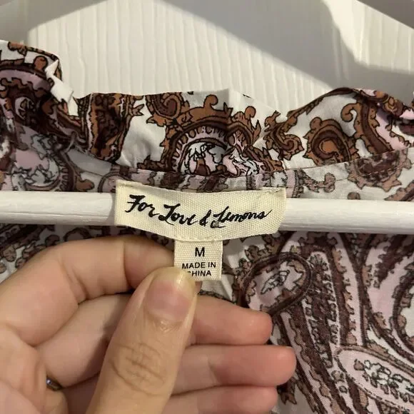 For Love and Lemons Romy Dress Paisley Brown Pink White Ruffle Long Sleeve Mini - Picture 5 of 12